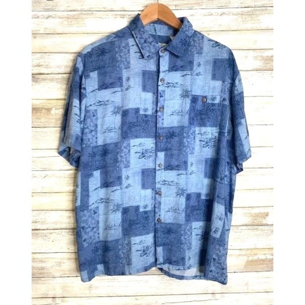 Batak Bay Mens Blue Rayon Button-Down Short Sleeve Shirt XL‎